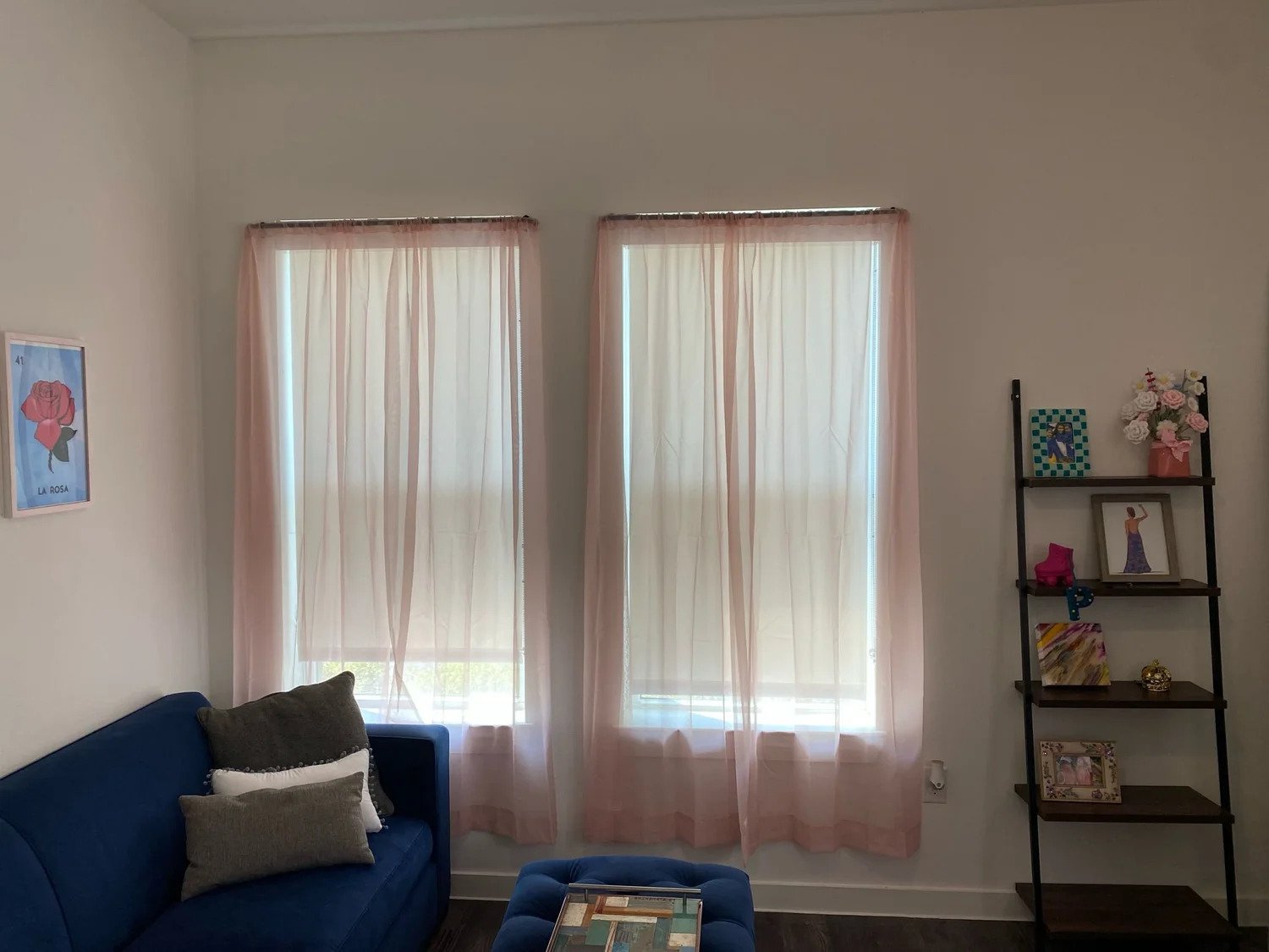 Curtains installed with curtain rods
